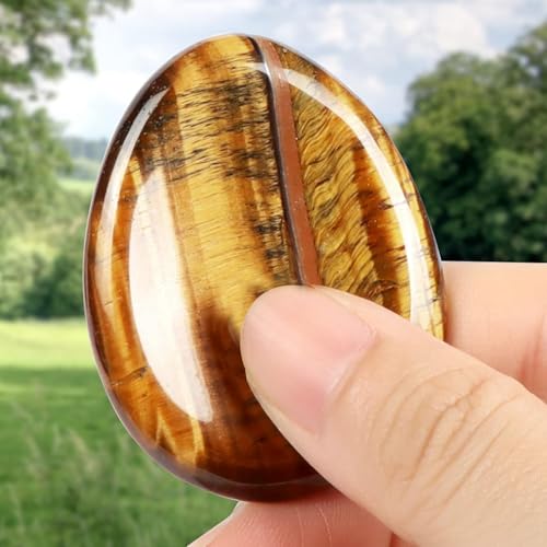 Artistone 1.5" Tiger Eye Crystal Thumb Worry Stone Pocket Palm Stone Healing Crystal for Stress, Meditation Reiki, Calming Stone Gifts Yellow Tiger Eye