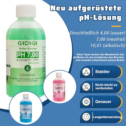 pH Meter Calibration Solution Kit, Contains pH 4.00, 7.00 and pH 10.01 Solution, pH Meter Probes Calibration Solution Buffer, pH Tester Accessories 250 ml x 3 (8.4 fl oz) pH4,7,10