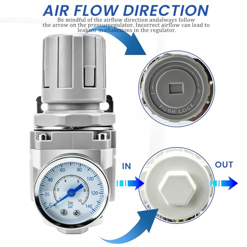 DIFFGYSAN AR3000-03 air regulator with gauge and bracket, adjustable 0-145 PSI, 3/8-inch NPT fitting