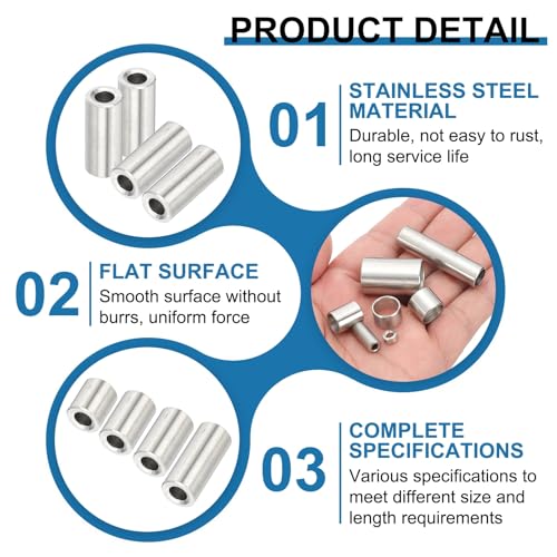 PATIKIL 304 Stainless Steel Spacer, 10 Pcs Round Metal Spacer 1/2" Bore x 5/8" OD x 1" Length Unthreaded Screw Standoff Bushing for 1/2" ID Screws Bolts and Rods 1/2" x 5/8" x 1"