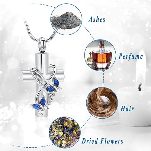 Urn Necklaces for Ashes Butterfly Cremation Jewelry for Ashes for Human Cross with Crystal Butterfly Memorial Ash Pendant Keepsake Jewelry Gifts for Loss of Loved One Silver-blue