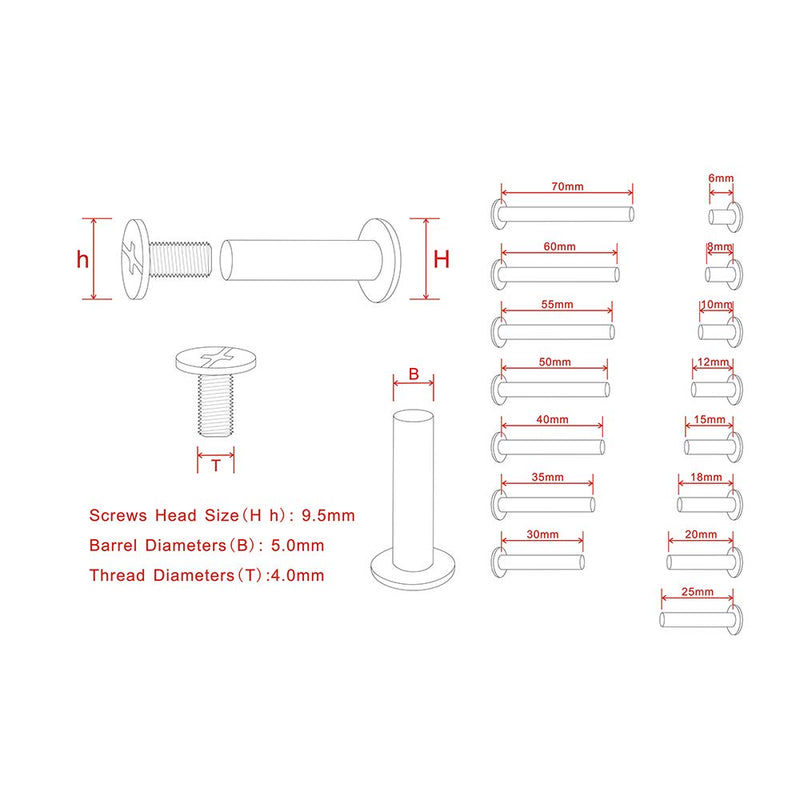 [Australia - AusPower] - Chicago Screws Binding Screws Posts Assortment Kit Brass Plated Steel 180-Piece 