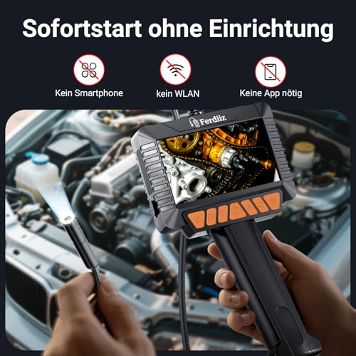 4.3 Inch IPS Endoscope Camera with Light 1080P HD - IP67 Waterproof Inspection Camera & Tube Camera with 8 LEDs, 5 m Semi-Rigid Probe for Car, Pipes, Household, No WiFi / App Required | Tube Camera with 8 LEDs, IP67 Waterproof Inspection Camera, Semi-R...