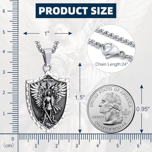 St Michael Necklace for Men - Stainless Steel Archangel Patron Amulet Medal Pendant,Saint Michael/Christopher/Joseph/Jude/Benedict/Anthony/Virgin Mary Catholic Jewelry Gift for Protection Confirmation Saint Michael
