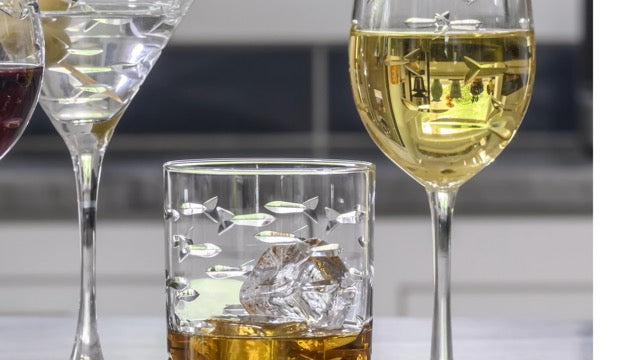 Rolf Glass School of Fish 13 oz Double Old Fashioned Whiskey Cocktail Glass | Set of 2 | Engraved Lead-free Tumbler Glasses | Made in the US 13oz Double Old Fashioned 2 Count (Pack of 1)