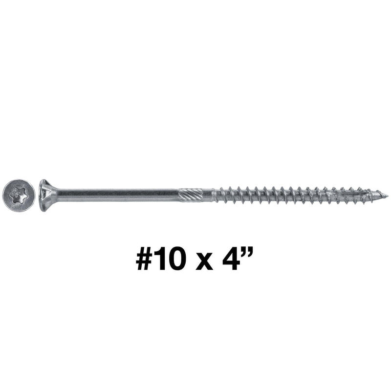 #10 x 4 Silver Star Stainless Steel Wood Screw Torx/Star Drive Head - Grade 305 Stainless Steel Torx/Star Drive Wood Screws - (1 Pound - 56 Approx. Screw Count) #10 x 4"1 POUND - 56 Approx. Screws