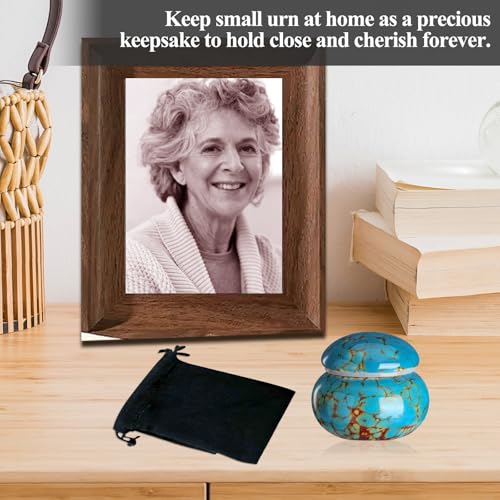 Small Urns for Human Ashes Keepsake,Ceramic Small Cremation Urn for Ashes for Women Adult Male with Gift Box and Velvet Bag 1.6'' Mini Urns for Pet Urn Dog Cat Ashes Keepsake Blue Blue Ceramic