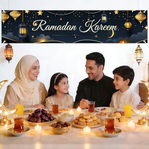 BlissYard Ramadan Kareem Fence Banner Islamic Moon Decor 78 x 17 Inch