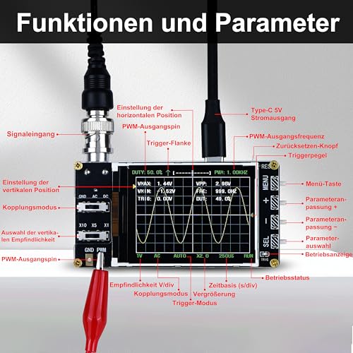 Treedix Handheld Digital Mini Oscilloscope Kit with 3 Trigger Modes | 2.4 inch LCD screen, 24MSa/s high sampling rate, 200 kHz bandwidth, X10/X5/X1 sensitivity, GND/AC/DC coupling method
