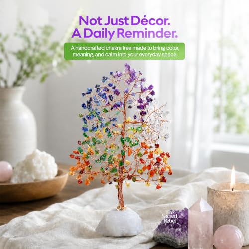 Chakra Tree – Birthday Unique Gifts for Women & Men – Handmade Spiritual Décor for Home & Office – Meditation, Chakra Healing, Positive Energy - Feng Shui Gift - 300 Crystals