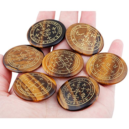 rockcloud 7PCS Tiger's Eye Engraved Magic Circle Round Healing Crystal