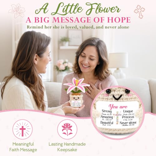 OASSIE Christian Gifts for Women - Emotional Support Crochet Flowers Lily Pink Lily - You Are