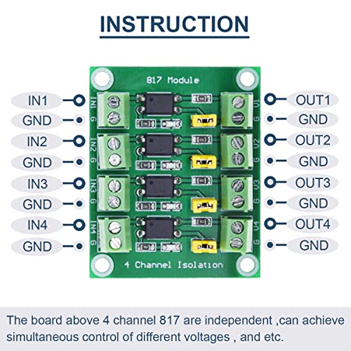 2pcs PC817 4 Channel Optocoupler Isolation Module 3.6-30V Voltage Converter Driver Photoelectric Insulated Board for Control Relay with 24AWG Wire 4 channels