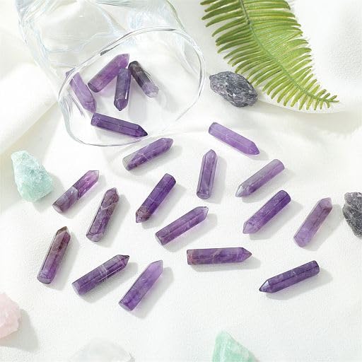 YATOJUZI 20PCS Amethyst Natural Healing Crystals Stones Sets Polished Tumbled Pocket Gemstones Bulk Wholesale Hexagonal Points Reiki Energy Balancing Chakra Meditation Therapy Gift for Women Men Purple-amethyst