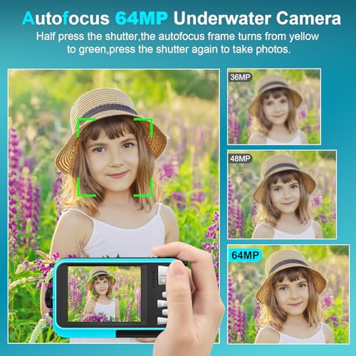 4K 64MP Underwater Camera 16FT Compact Digital Waterproof Camera Floatable Blue