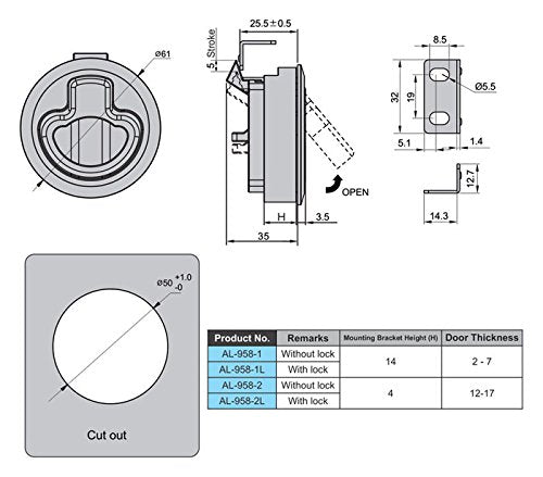 [Australia - AusPower] - Slam Latch Hatch Round Pull Latch (OWACH AL-958-1) for Boat Deck RV Cabinet Door Drawers Replace Southco M1-61 Push-to-Close (Black, 1/4" Door, Non-Locking) Black 