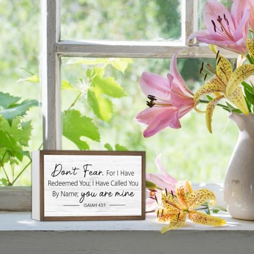 Don't Fear Isaiah 43:1 Bible Verse Wooden Box Sign Desk Decor,Rustic Scripture Wood Block Plaque Sign for Christian Farmhouse Home Office Shelf Tabletop Wall Decor