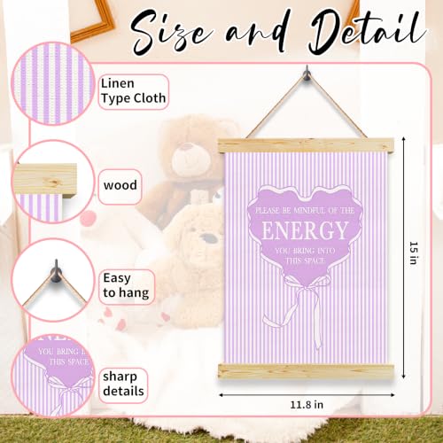 Purple Spiritual Wall Decor Art, Please Be Mindful of the Energy you Bring Sign, Yoga Room Decoration, Healing Meditation Posters, Positive Quotes Office Wall Art, Gift for Coworker or Friends purple