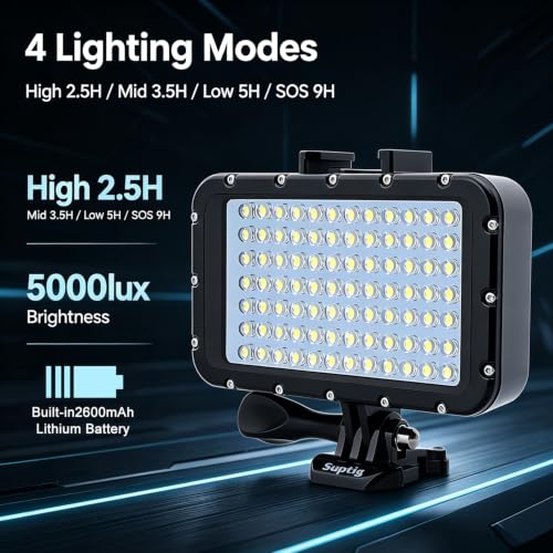 Suptig Underwater Lights Dive Light 84 LED High Power Dimmable Waterproof LED Video Light Waterproof 164ft(50m) Camera Light for Gopro Canon Nikon Pentax Panasonic Sony Samsung SLR Cameras