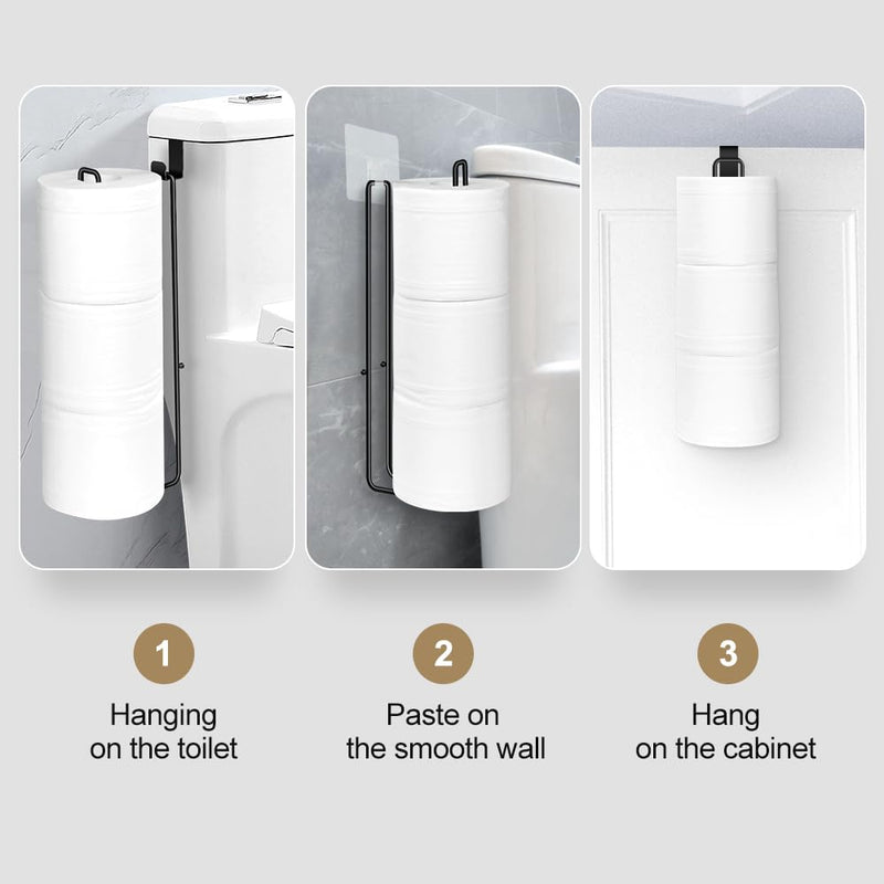 Black Bathroom Toilet Paper Roll Holder for 3 Rolls Tissue, Brushed Nickel, Over The Tank, Self-Adhesive Wall Mount, Stainless Steel (2Pcs) F:hold 3 Rolls Tissue(2pcs,black)