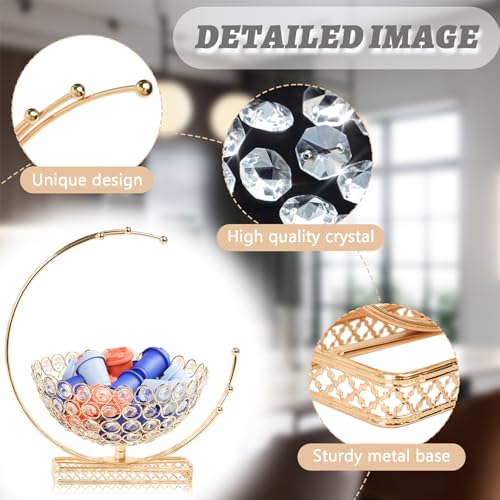 Metal & Crystal Coffee Pod Holder & Candy Basket - Elegant Multipurpose Storage Organizer for K Cups, Espresso Pods, Treats - Kitchen, Office, Home Bar (Gold, 2 PCS) Gold