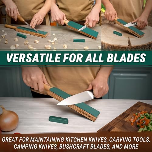 BeaverCraft LS6 Leather Strop for Sharpening Knives with Polishing Paste - Sharpening Set Leather Straps - Carving Knife Set Scraper Paste - Wood Carving Sharpener
