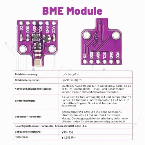 Sensor with BME680 Binghe 2 Pieces CJMCU-680 Temperature and Humidity Air Pressure Sensor for Temperature, Humidity and Air Pressure I2C Interface 1.7 ~ 3.6 V for Capturing Air Quality