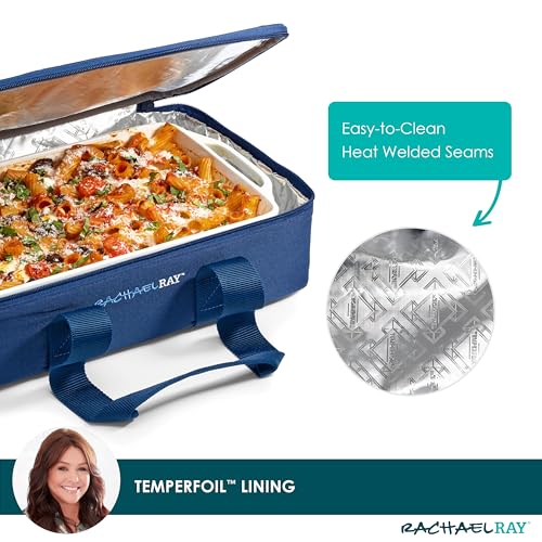 Rachael Ray Lugger Duo, Insulated Casserole Carrier for Hot or Cold Food, Thermal Lasanga Lugger Tote for Potluck, Parties, Picnic, and Cookouts, Fits 9" x 13" Baking Dish, Navy Gingham