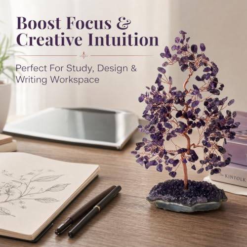 Authentic Amethyst Crystal Tree with Raw Amethyst Base Purple