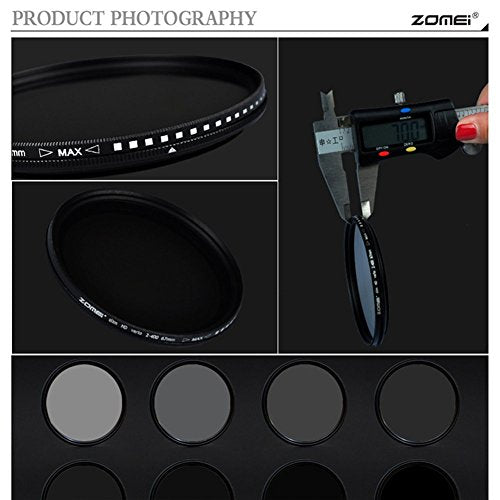 Zomei 49mm Ultra Slim ND2-ND400 Fader Variable Neutral Density Adjustable ND Lens Filter Optical Glass
