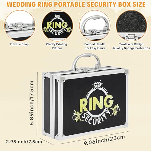 Ring Security Wedding Ring Bearer Aluminum Briefcase-Padded Slits Holder Ring Bearer Gifts Security Box for Proposal Ceremony Wedding Day,Security Badge Props for Boys Kids Black Silver