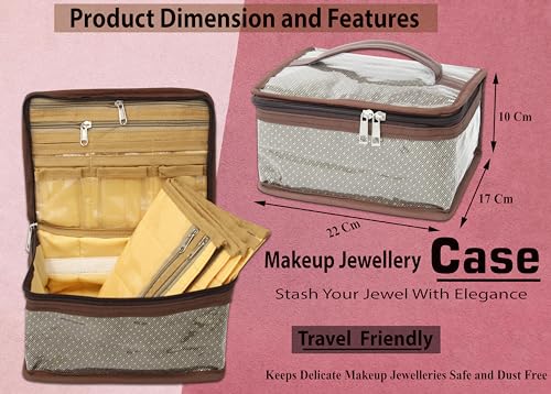 atorakushon Nylon MakeUp Organizer Case Travel Jewelry Bag Transparent Ring Earring Storage Box for Bracelet Pendant Holder with 7 Clear Zippered Pouch Brown
