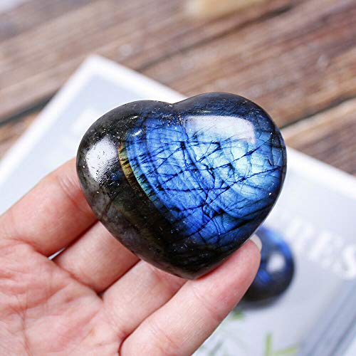 Wixine 1Pcs 40-45mm Crystal Heart Moonstone Polished Labradorite Stone Healing Energy Reiki