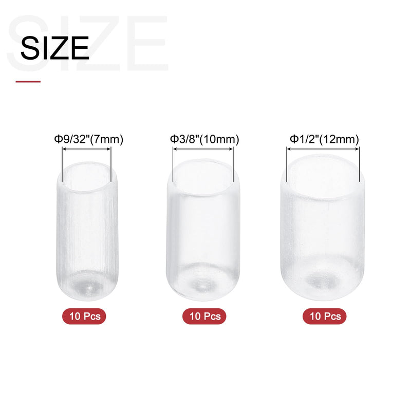 [Australia - AusPower] - uxcell 30pcs Round Rubber End Caps 9/32" 3/8" 1/2"(7mm 10mm 12mm) Clear Vinyl Cover Screw Thread Protectors Assortment Kit 9/32" 3/8" 1/2" 30 