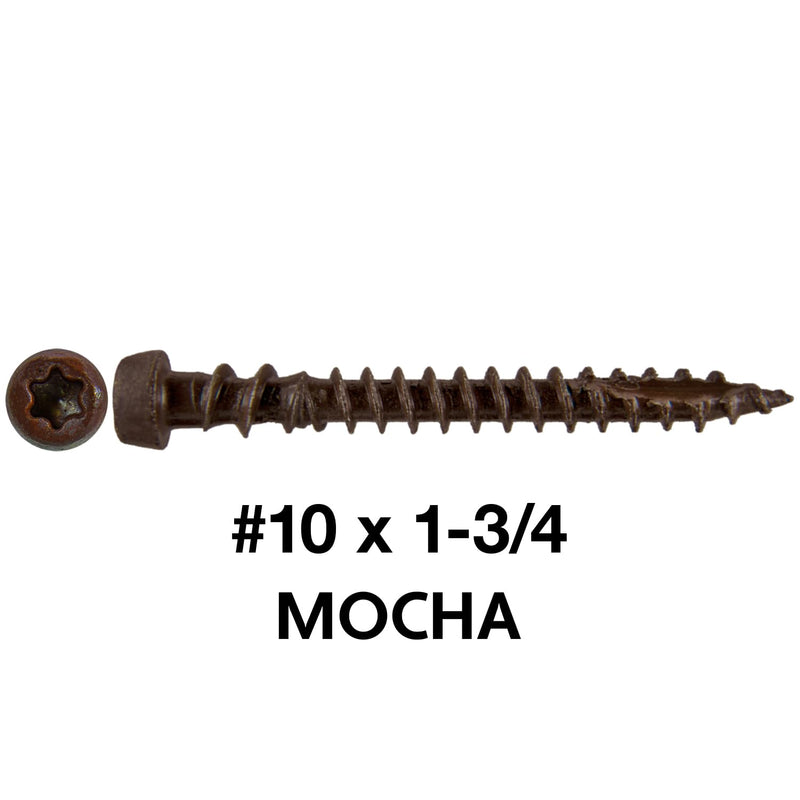 Jake Sales #10 x 1-3/4" Mocha Composite Decking Exterior Coated Wood Screw Torx/Star Drive Head - AQC Lumber Compatible (1 Pound ~130 Screws) MOCHA 1 POUND -130 SCREWS