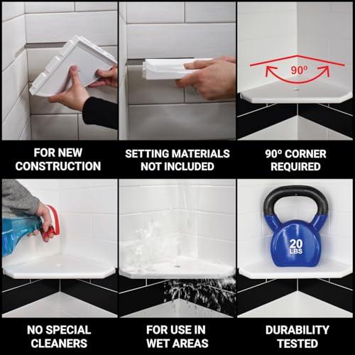 Questech 5" Shower Soap Dish Shelf for Inside Shower, Lugged for New Construction, Bath Organizer for Tiled Walls, Corner Soap Holder, Metro Lugged, Sand Matte