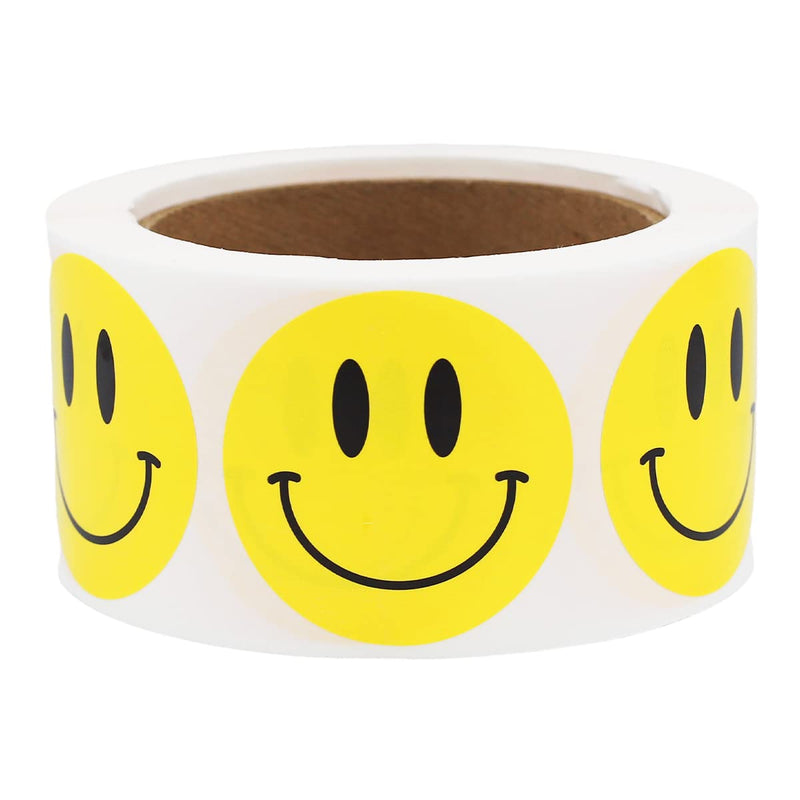Happy Face Stickers – Yellow 2 Inch Round Labels, 500 Total Adhesive Stickers on a Roll for Teachers, Rewards, Crafts, Scrapbooking, and Motivation – Made in the USA