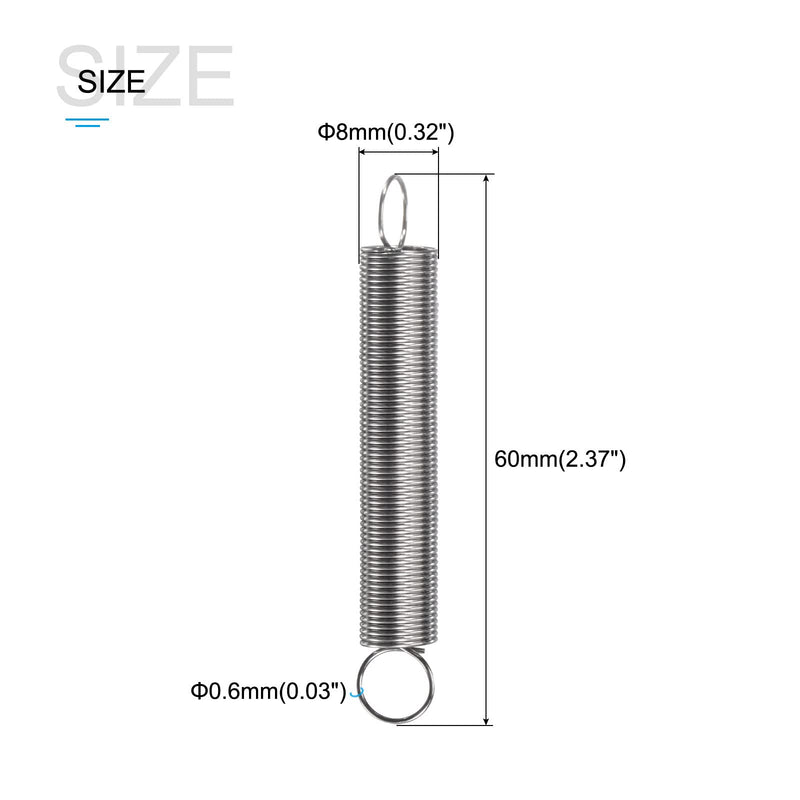 [Australia - AusPower] - Extension Spring (0.6x8x60mm/0.03"x0.32"x2.37") 5Pcs, Stainless Steel Tension Spring Wire - for Home Repair Construction Machinery 0.03"x0.32"x2.37" 