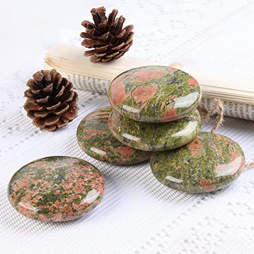 TUMBEELLUWA Polished Unakite Palm Massage Stone for Therapy & Relaxation Green & Pink
