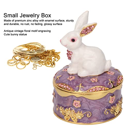 Hand Painted Enamel Rabbit Trinket Box, Hinged Jewelry Organizer for Mini Ring Earrings Storage, Personalized Elegant Handmade Ornament, Home Decor Figurine Keepsake Collectible
