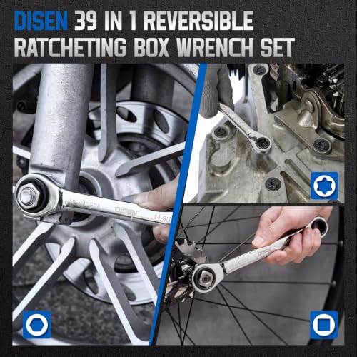 DISEN 39-in-1 reversible ratcheting box wrench set with double box ends in a compact tool case