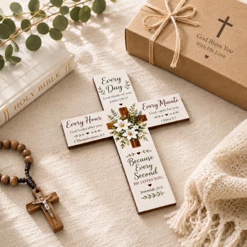 GOSBLUE Standing Wooden Cross For Table - Christian, Religious, Prayer Table Cross Decor - Christian, Religious, Faith Gifts for Women - Wooden Cross Gifts For Women, Mom, Friends, Coworker