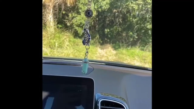 LUCKBOOSTIUM Happy Elephant Pendant with Blue, White & Black Evil Eye Car Hanging Ornament & Charm Gem Stone - Rear View Mirror Accessories - Home & Personal Charms Pink Crystal
