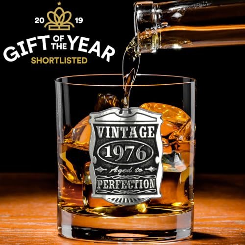 English Pewter Company Vintage Years 1976 50th Birthday or Anniversary Old Fashioned Whisky Rocks Glass Tumbler - Unique Gift Idea For Men [VIN003]