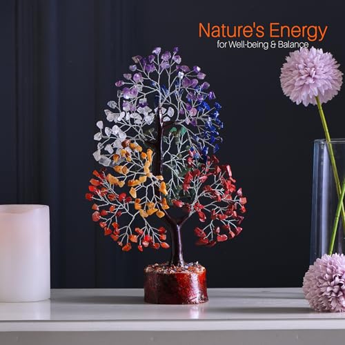 7 Chakra Tree, Crystals and Healing Stones, Chakra Tree of Life Crystal Tree for Positive Energy, Birthday Gifts for Women, Home Office Decor, House Warming Gifts New Home, Spiritual Gifts Seven Chakra Silver Wire