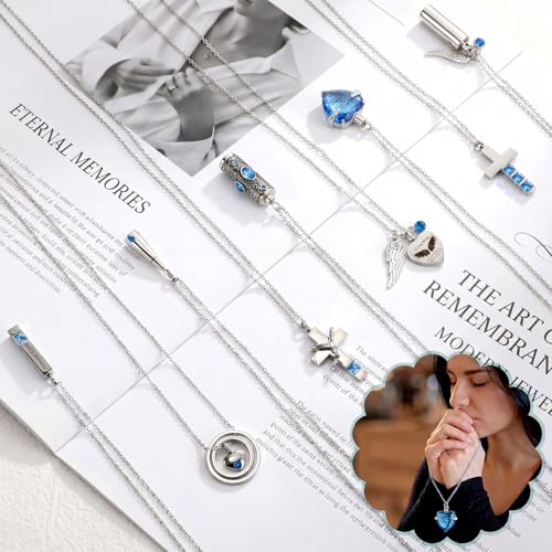 Ecation 18 Pcs Small Cremation Urns and Ashes Necklace Set, Blue
