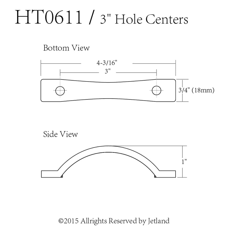 Jetland Arched Hammered Cabinet Pulls - 6-Pack, Aged Silver, 3" Hole Centers, Rustic Solid Cast Handle Pulls for Dresser Nightstand Furniture, HT0611OS76 3 Inch Hole Centers