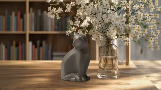 Ceramic Brown Cat Urn for Ashes, Animal Pattern, Suitable for Small to Medium Cats (Brown)