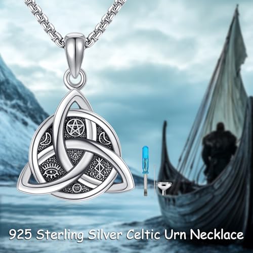 POPLYKE Celtic Urn Necklace for Ashes 925 Sterling Silver Celtic Knot Ashes Necklace Moon Star Urn Necklace Irish Cremation Jewellery