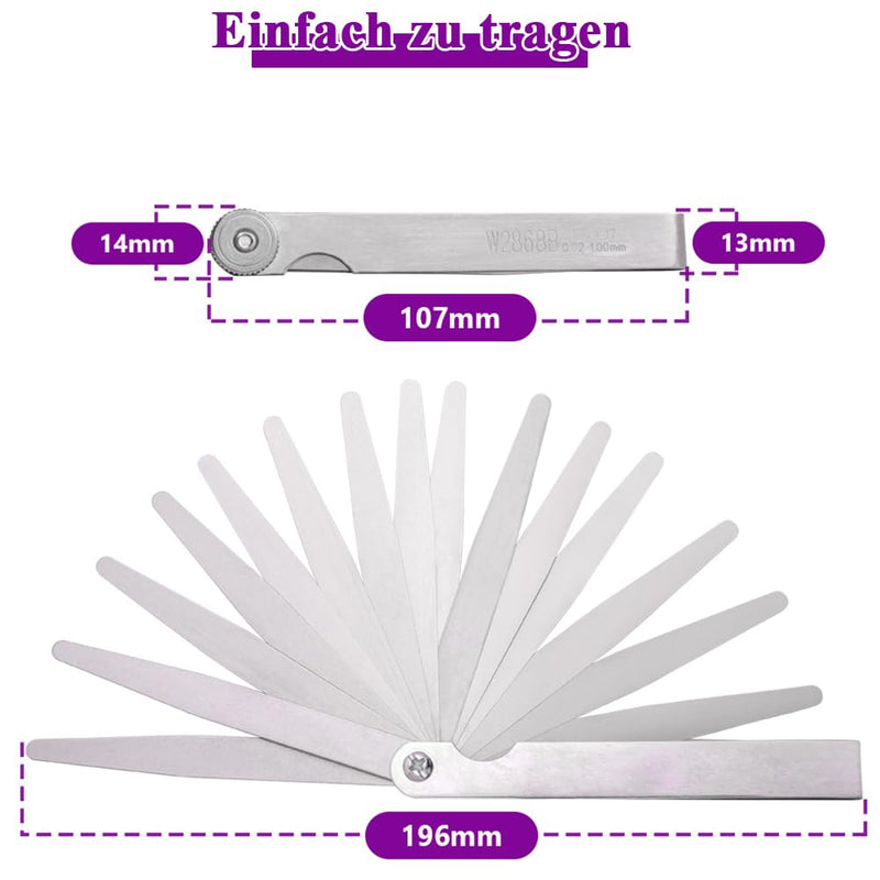 [Australia - AusPower] - Moyata Metric Feeler Gauge with 17 Blades, Feeler Gauge, Stainless Steel Feeler Gauge Set, 0.02-1.00 mm Feeler Gauge Spark Plug Gap Tool, Feeler Gauge Valve Game for Measuring the Gap Width/Thickness 